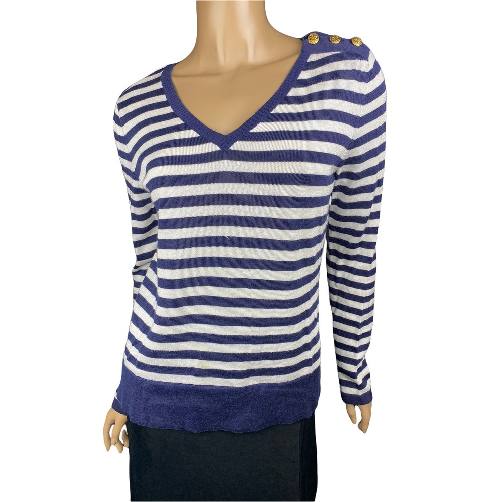 Peck &  Peck Weekend Size M Sweater Navy & White Stripe Long Sleeve V-Neck